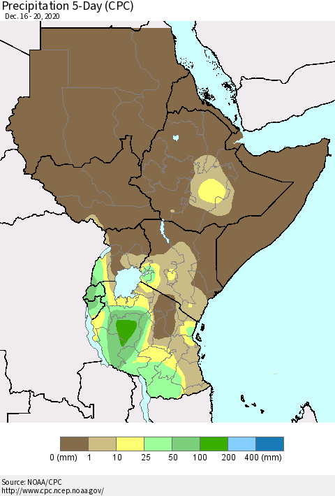 Eastern Africa Precipitation 5-Day (CPC) Thematic Map For 12/16/2020 - 12/20/2020