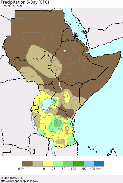 Eastern Africa Precipitation 5-Day (CPC) Thematic Map For 12/21/2020 - 12/25/2020