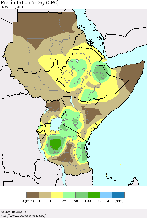 Eastern Africa Precipitation 5-Day (CPC) Thematic Map For 5/1/2021 - 5/5/2021