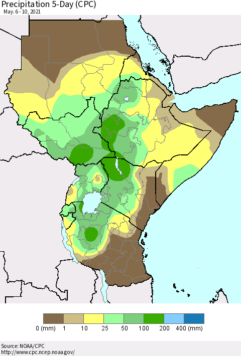 Eastern Africa Precipitation 5-Day (CPC) Thematic Map For 5/6/2021 - 5/10/2021