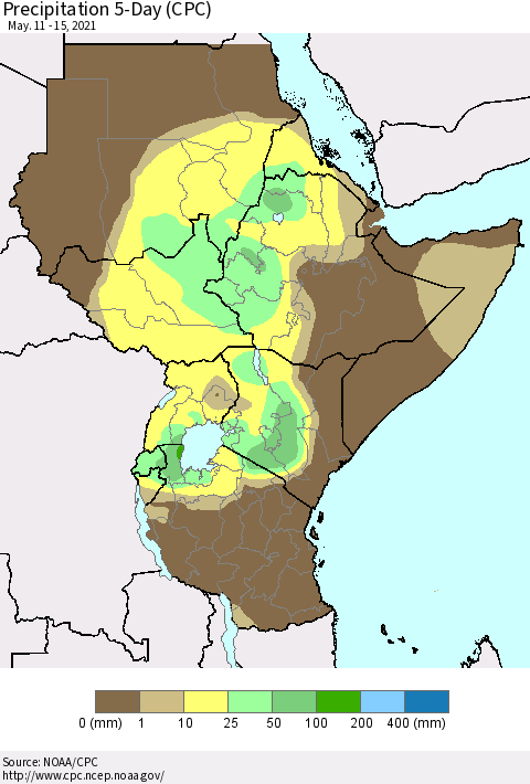 Eastern Africa Precipitation 5-Day (CPC) Thematic Map For 5/11/2021 - 5/15/2021