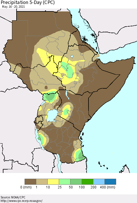 Eastern Africa Precipitation 5-Day (CPC) Thematic Map For 5/16/2021 - 5/20/2021