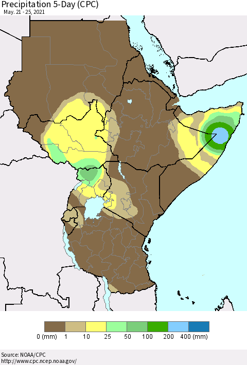 Eastern Africa Precipitation 5-Day (CPC) Thematic Map For 5/21/2021 - 5/25/2021