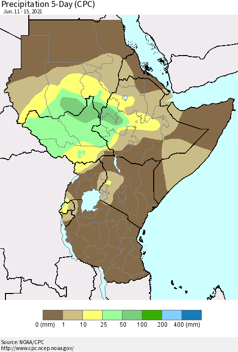 Eastern Africa Precipitation 5-Day (CPC) Thematic Map For 6/11/2021 - 6/15/2021