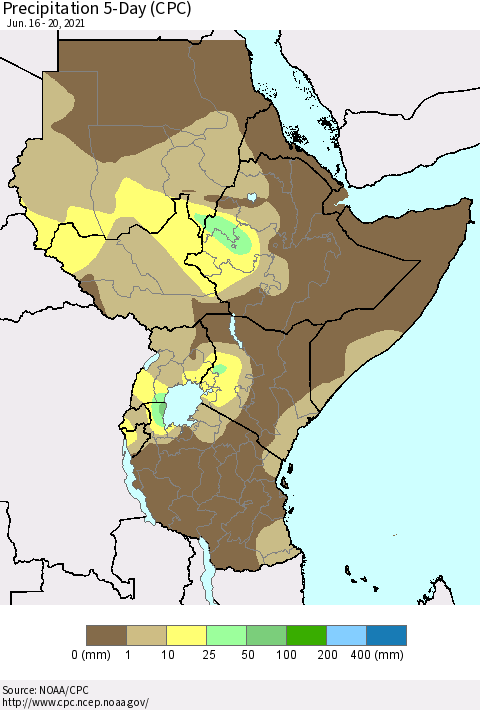 Eastern Africa Precipitation 5-Day (CPC) Thematic Map For 6/16/2021 - 6/20/2021
