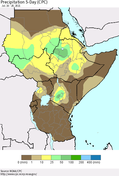 Eastern Africa Precipitation 5-Day (CPC) Thematic Map For 7/16/2021 - 7/20/2021
