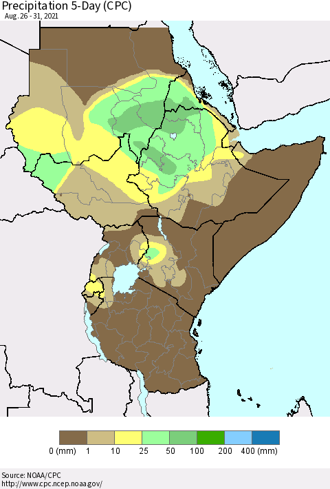 Eastern Africa Precipitation 5-Day (CPC) Thematic Map For 8/26/2021 - 8/31/2021