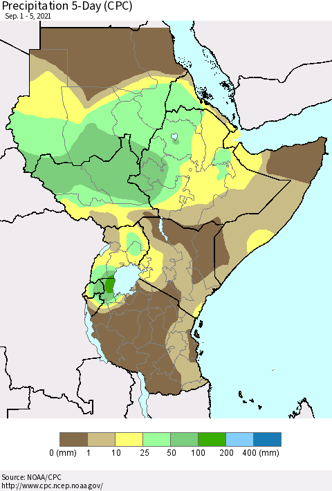 Eastern Africa Precipitation 5-Day (CPC) Thematic Map For 9/1/2021 - 9/5/2021