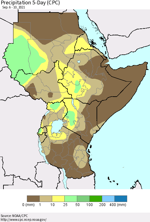 Eastern Africa Precipitation 5-Day (CPC) Thematic Map For 9/6/2021 - 9/10/2021