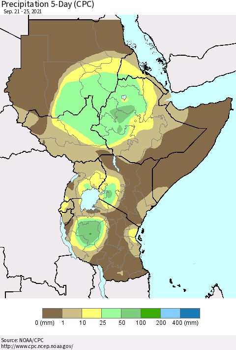 Eastern Africa Precipitation 5-Day (CPC) Thematic Map For 9/21/2021 - 9/25/2021