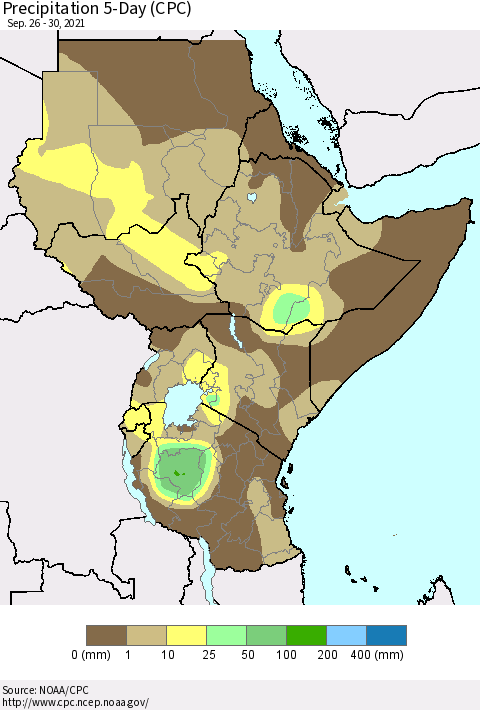 Eastern Africa Precipitation 5-Day (CPC) Thematic Map For 9/26/2021 - 9/30/2021