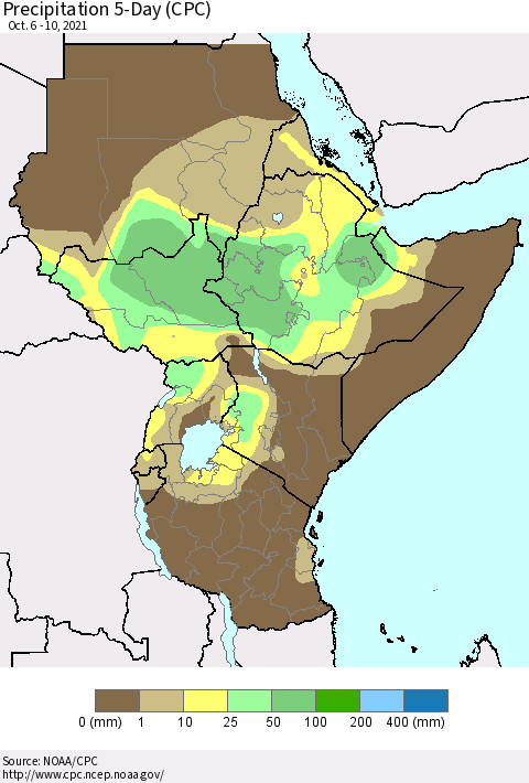Eastern Africa Precipitation 5-Day (CPC) Thematic Map For 10/6/2021 - 10/10/2021