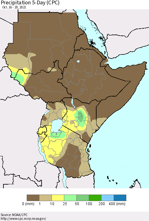 Eastern Africa Precipitation 5-Day (CPC) Thematic Map For 10/16/2021 - 10/20/2021