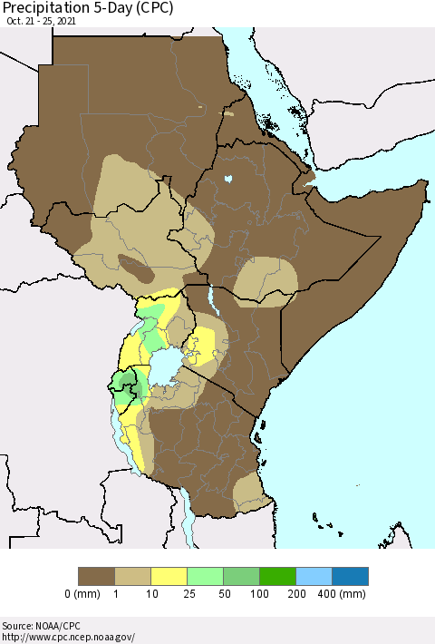 Eastern Africa Precipitation 5-Day (CPC) Thematic Map For 10/21/2021 - 10/25/2021
