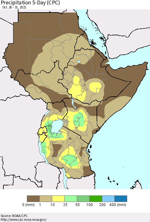 Eastern Africa Precipitation 5-Day (CPC) Thematic Map For 10/26/2021 - 10/31/2021