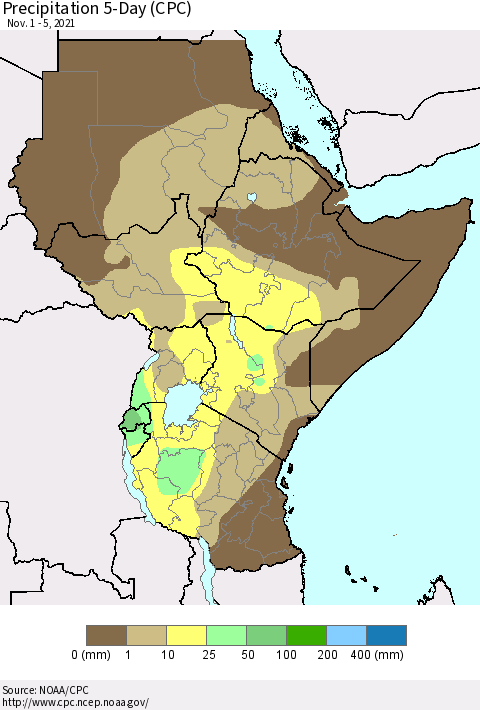 Eastern Africa Precipitation 5-Day (CPC) Thematic Map For 11/1/2021 - 11/5/2021