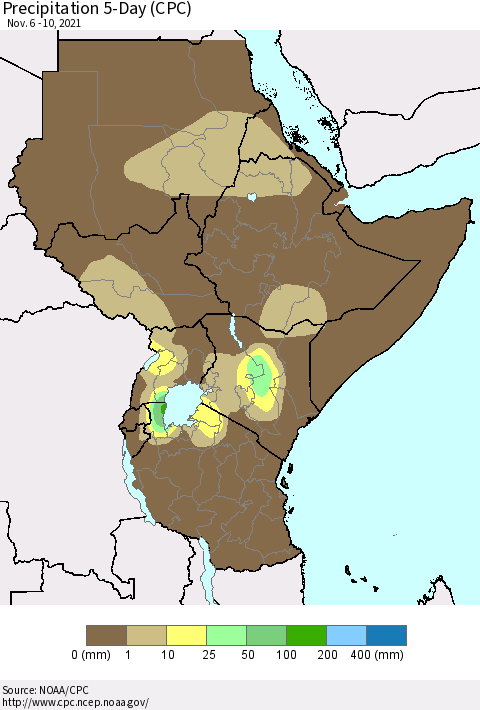 Eastern Africa Precipitation 5-Day (CPC) Thematic Map For 11/6/2021 - 11/10/2021
