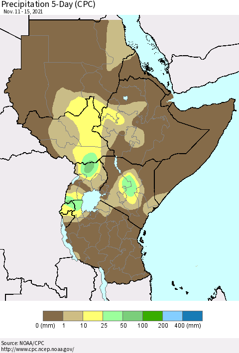 Eastern Africa Precipitation 5-Day (CPC) Thematic Map For 11/11/2021 - 11/15/2021