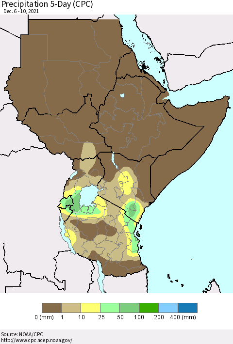Eastern Africa Precipitation 5-Day (CPC) Thematic Map For 12/6/2021 - 12/10/2021