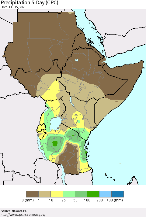 Eastern Africa Precipitation 5-Day (CPC) Thematic Map For 12/11/2021 - 12/15/2021
