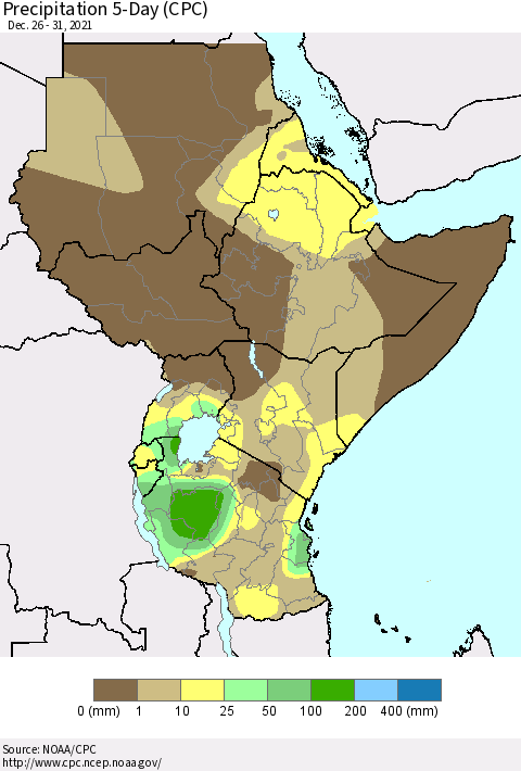 Eastern Africa Precipitation 5-Day (CPC) Thematic Map For 12/26/2021 - 12/31/2021