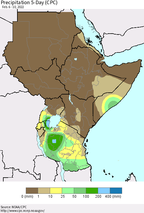 Eastern Africa Precipitation 5-Day (CPC) Thematic Map For 2/6/2022 - 2/10/2022