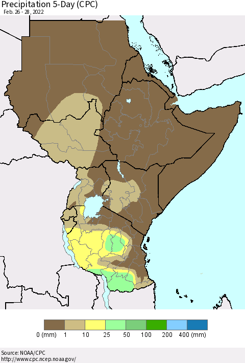 Eastern Africa Precipitation 5-Day (CPC) Thematic Map For 2/26/2022 - 2/28/2022
