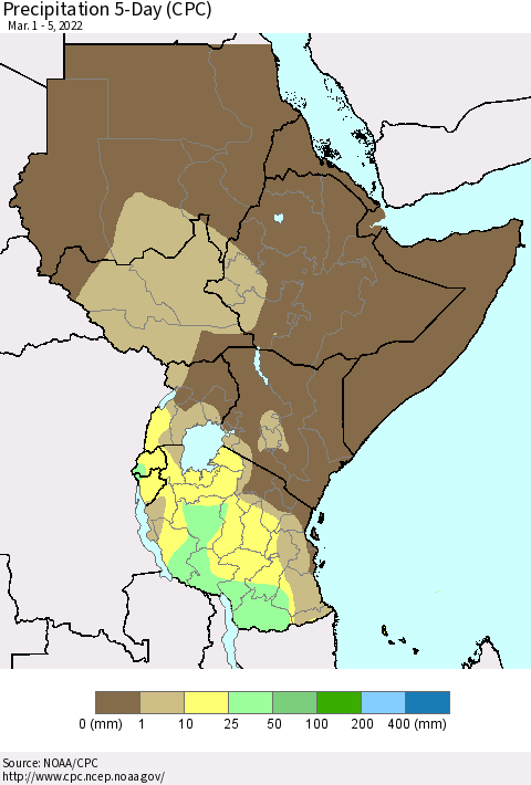 Eastern Africa Precipitation 5-Day (CPC) Thematic Map For 3/1/2022 - 3/5/2022