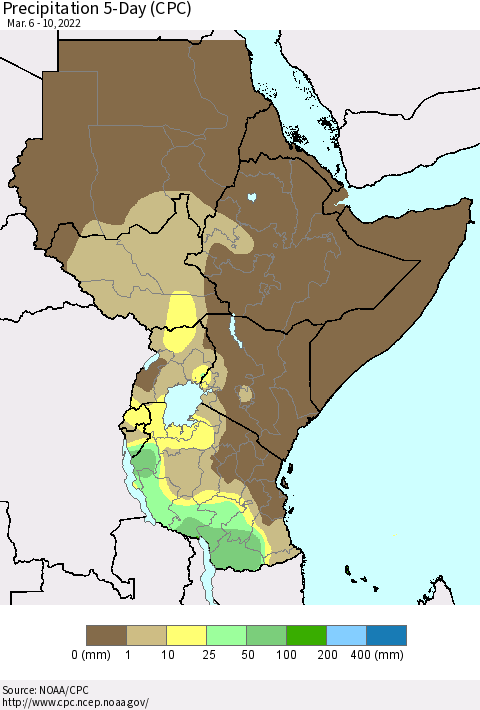 Eastern Africa Precipitation 5-Day (CPC) Thematic Map For 3/6/2022 - 3/10/2022