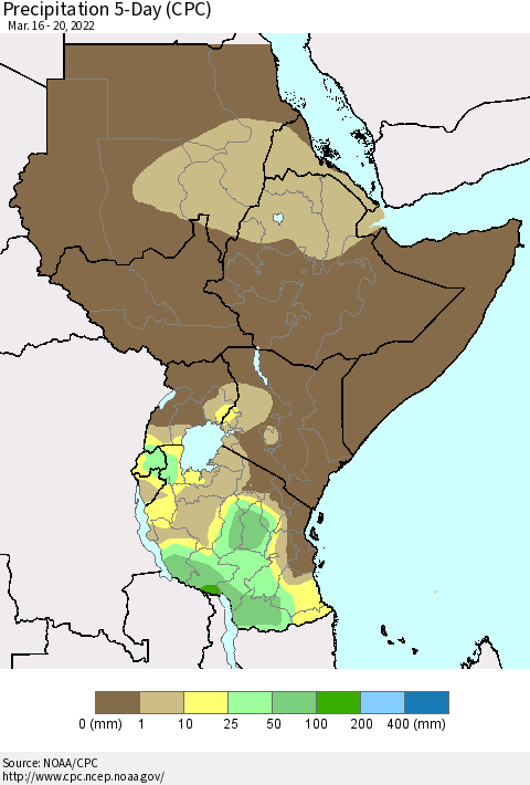 Eastern Africa Precipitation 5-Day (CPC) Thematic Map For 3/16/2022 - 3/20/2022