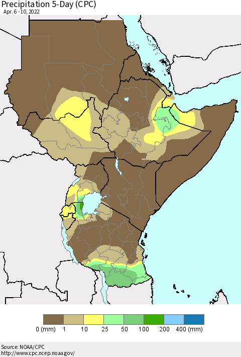 Eastern Africa Precipitation 5-Day (CPC) Thematic Map For 4/6/2022 - 4/10/2022