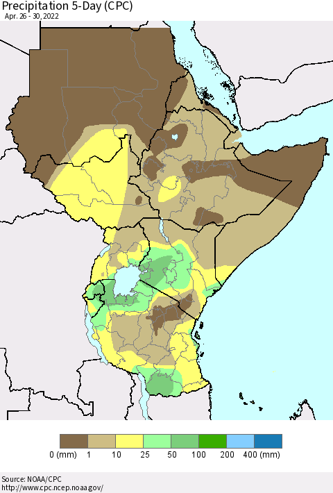 Eastern Africa Precipitation 5-Day (CPC) Thematic Map For 4/26/2022 - 4/30/2022