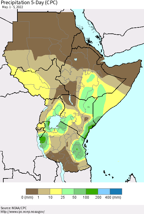 Eastern Africa Precipitation 5-Day (CPC) Thematic Map For 5/1/2022 - 5/5/2022