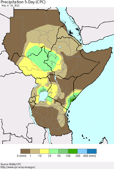 Eastern Africa Precipitation 5-Day (CPC) Thematic Map For 5/6/2022 - 5/10/2022