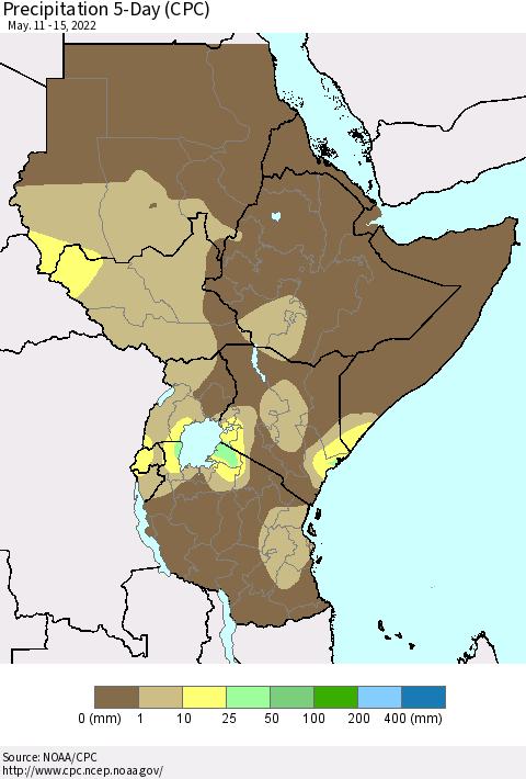 Eastern Africa Precipitation 5-Day (CPC) Thematic Map For 5/11/2022 - 5/15/2022