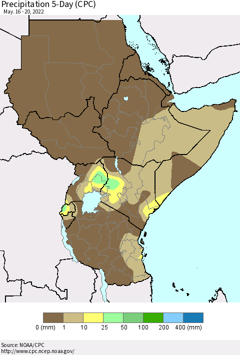 Eastern Africa Precipitation 5-Day (CPC) Thematic Map For 5/16/2022 - 5/20/2022