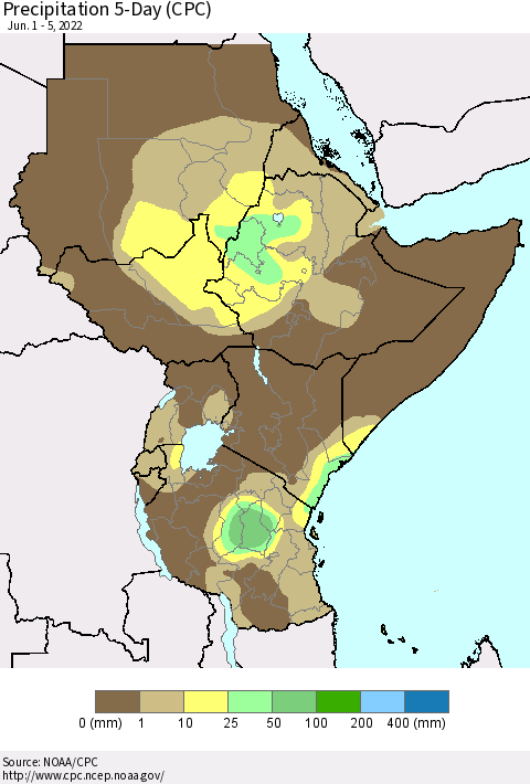 Eastern Africa Precipitation 5-Day (CPC) Thematic Map For 6/1/2022 - 6/5/2022