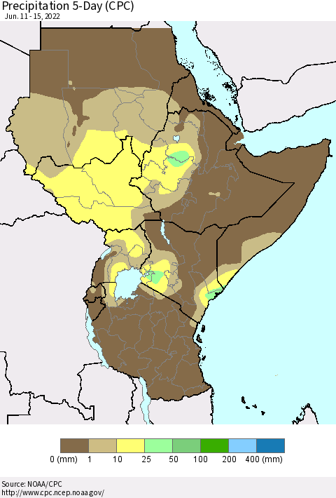Eastern Africa Precipitation 5-Day (CPC) Thematic Map For 6/11/2022 - 6/15/2022