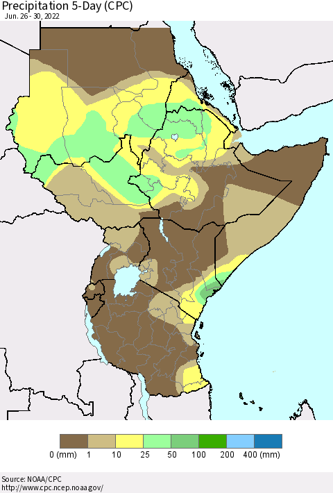 Eastern Africa Precipitation 5-Day (CPC) Thematic Map For 6/26/2022 - 6/30/2022