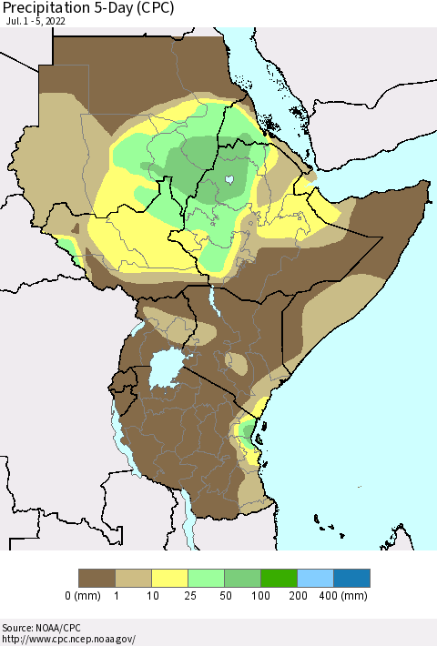 Eastern Africa Precipitation 5-Day (CPC) Thematic Map For 7/1/2022 - 7/5/2022