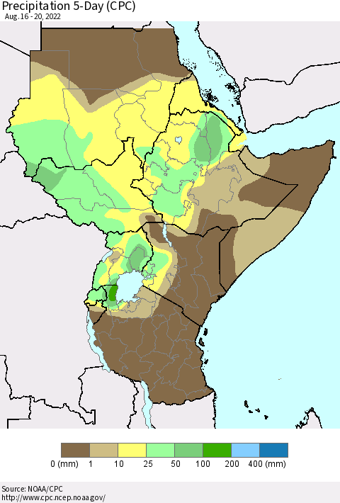 Eastern Africa Precipitation 5-Day (CPC) Thematic Map For 8/16/2022 - 8/20/2022