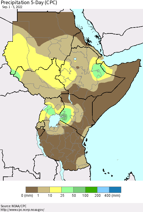 Eastern Africa Precipitation 5-Day (CPC) Thematic Map For 9/1/2022 - 9/5/2022