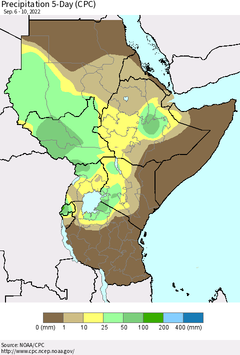 Eastern Africa Precipitation 5-Day (CPC) Thematic Map For 9/6/2022 - 9/10/2022