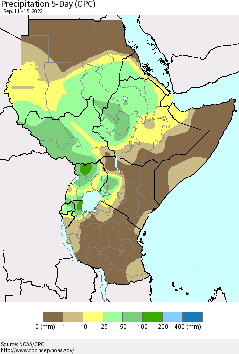 Eastern Africa Precipitation 5-Day (CPC) Thematic Map For 9/11/2022 - 9/15/2022