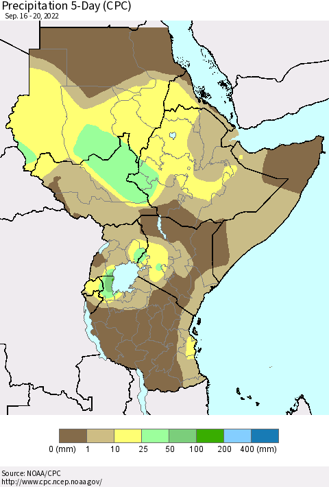 Eastern Africa Precipitation 5-Day (CPC) Thematic Map For 9/16/2022 - 9/20/2022