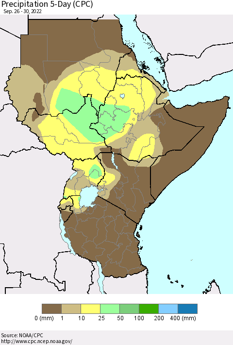 Eastern Africa Precipitation 5-Day (CPC) Thematic Map For 9/26/2022 - 9/30/2022
