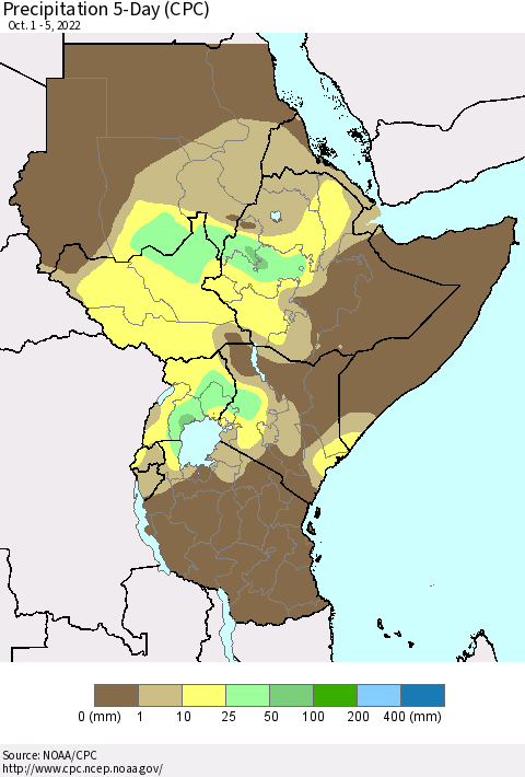Eastern Africa Precipitation 5-Day (CPC) Thematic Map For 10/1/2022 - 10/5/2022