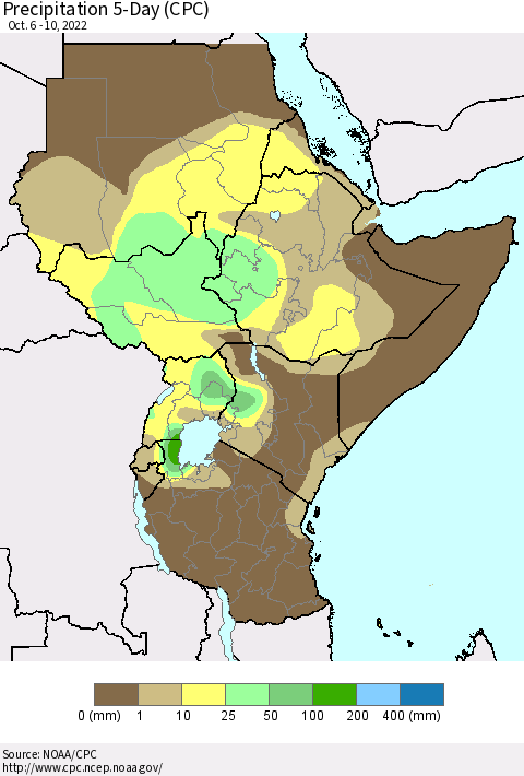 Eastern Africa Precipitation 5-Day (CPC) Thematic Map For 10/6/2022 - 10/10/2022
