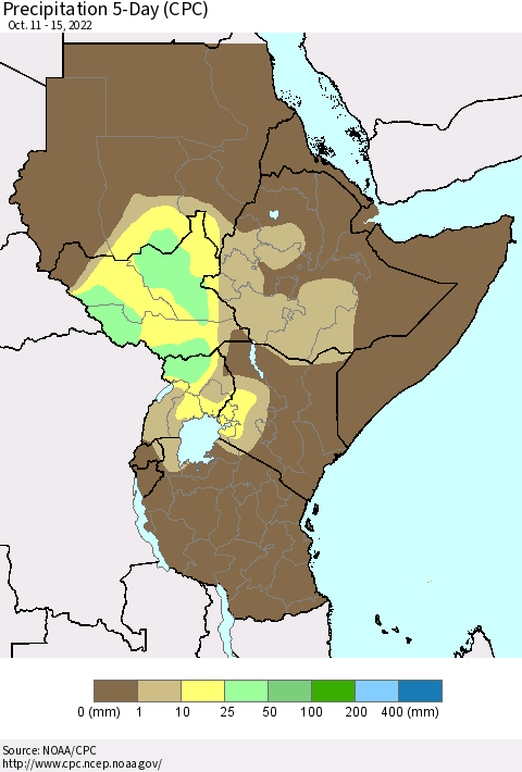 Eastern Africa Precipitation 5-Day (CPC) Thematic Map For 10/11/2022 - 10/15/2022