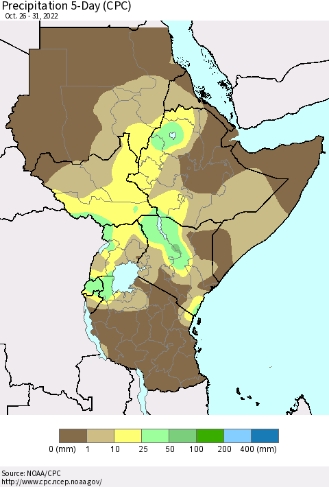 Eastern Africa Precipitation 5-Day (CPC) Thematic Map For 10/26/2022 - 10/31/2022
